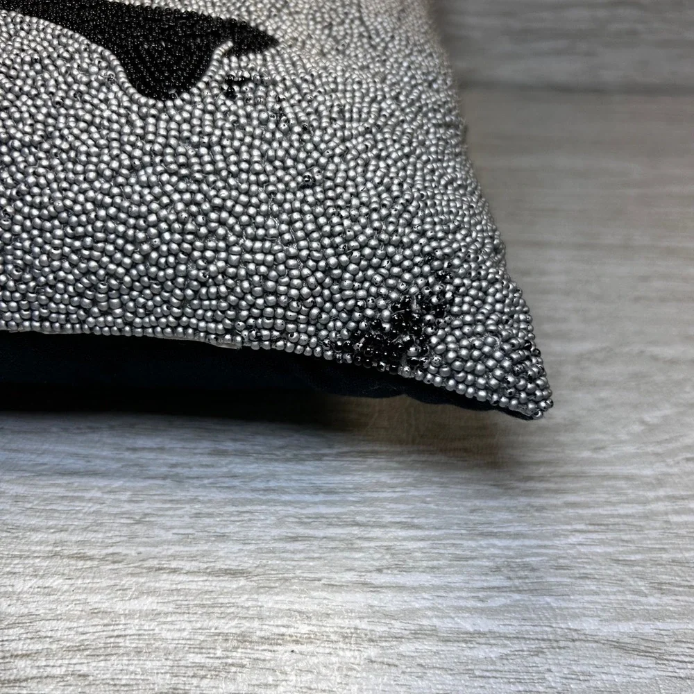 Pottery Barn Beaded Skull‎ Crossbones Pillow Black Silver Square 12x12 Accent